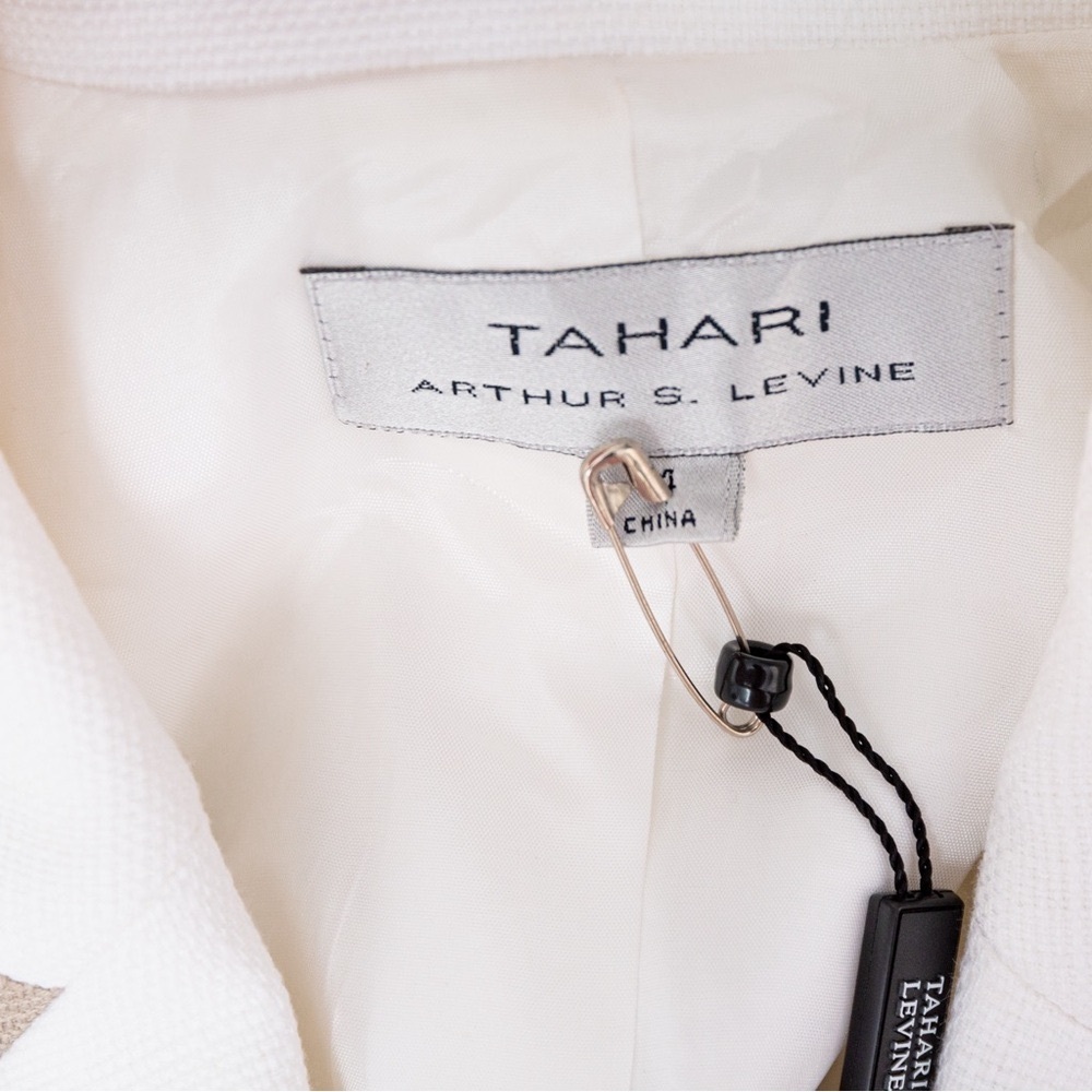 Tailored blazer jacket white tan khaki trim summer blazer Tahari 14 - Picture 13 of 15